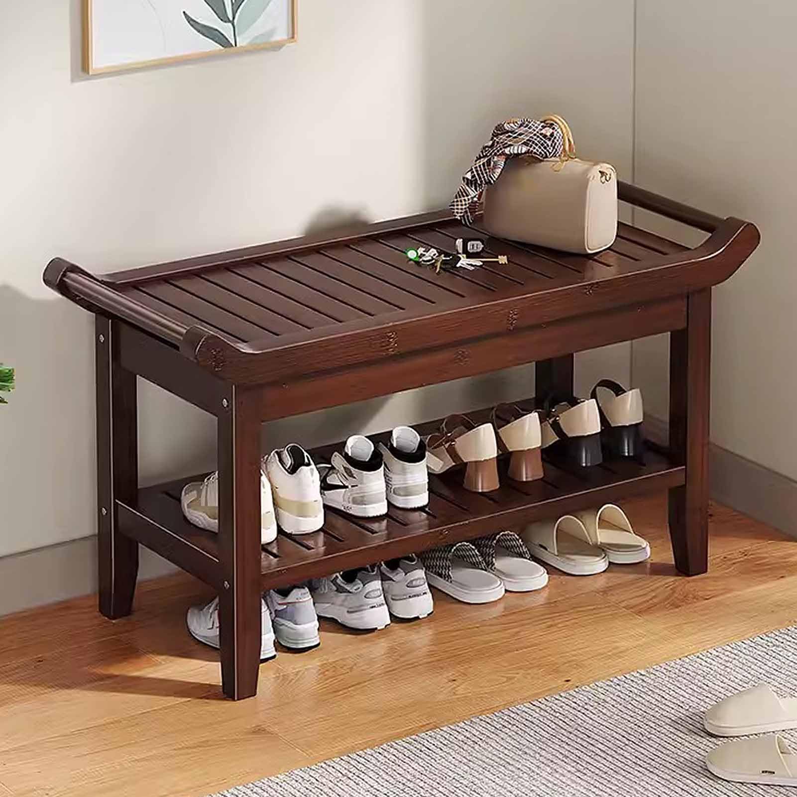 Banc à chaussures en bambou petit espace meuble de rangement d entrée avec siège