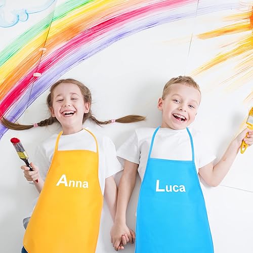 Miniatura 7 de 12 delantales de pintura infantil de 12 colores para niños con 10 hojas de vinilo para planchar delantales de pintura desechables a granel delantal