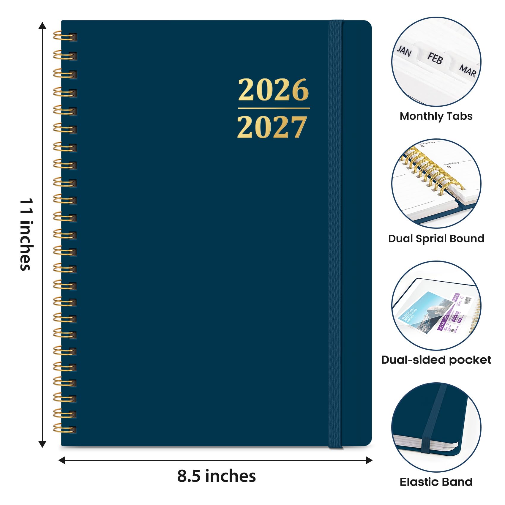 Agenda académique 2026-2027, 21,6 x 27,9 cm, calendrier hebdomadaire et mensuel, juillet 2026 à juin 2027, grand organiseur à couverture rigide avec onglets, parfait pour les enseignants, les