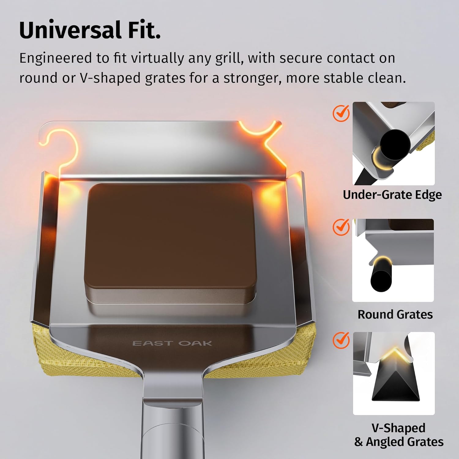 East Oak Bristle-Free Grill Brush, 2mm Thick Stainless Steel Rod, Heat-Resistant Aramid Sponge Head (900°F), Steam Cleaning Brush with Scraper, Safe for Cast Iron & Stainless Steel Grates