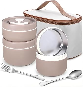 4 Pcs Insulated Bento Box with Insulated Bag Fork Spoon