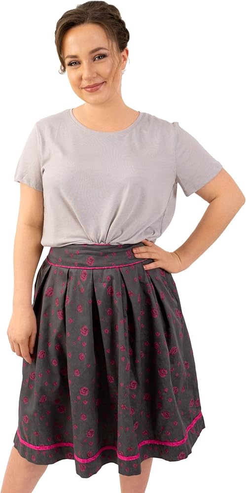 Ramona Lippert Damen Trachtenrock Anne - Grau Mit Rosa Blumen, Perfekt Für Oktoberfest & Feste