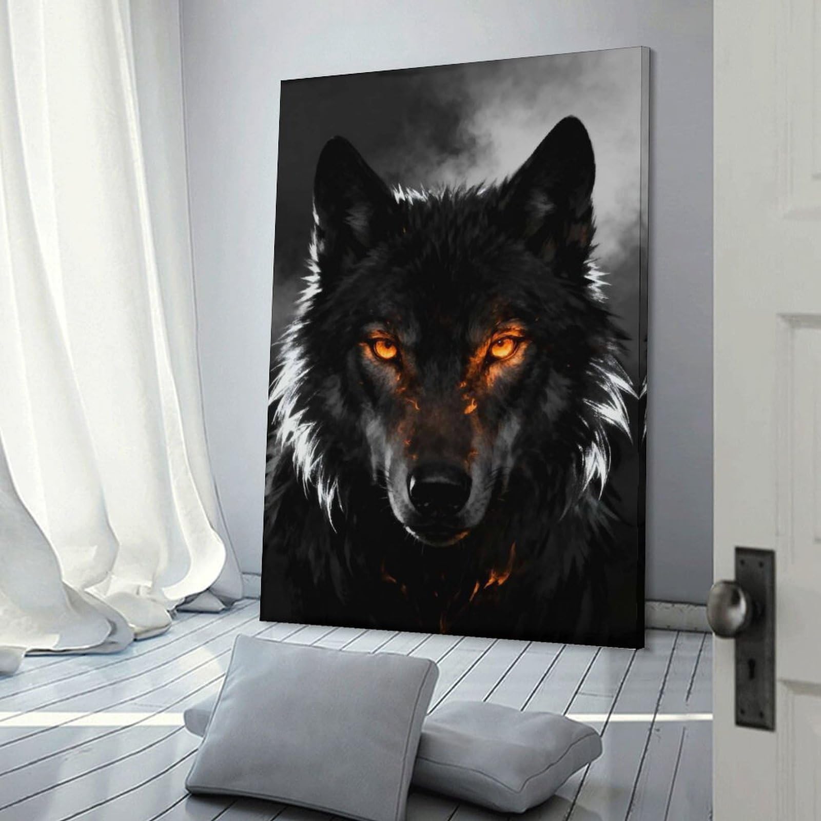 Junmoney Fiery Eyed Wolf Portrait Canvas Wall Art, 24x36inch(60x90cm), for Living Room, Bedroom Or Home Office, A Wall Art Gift for Fresh Interiors