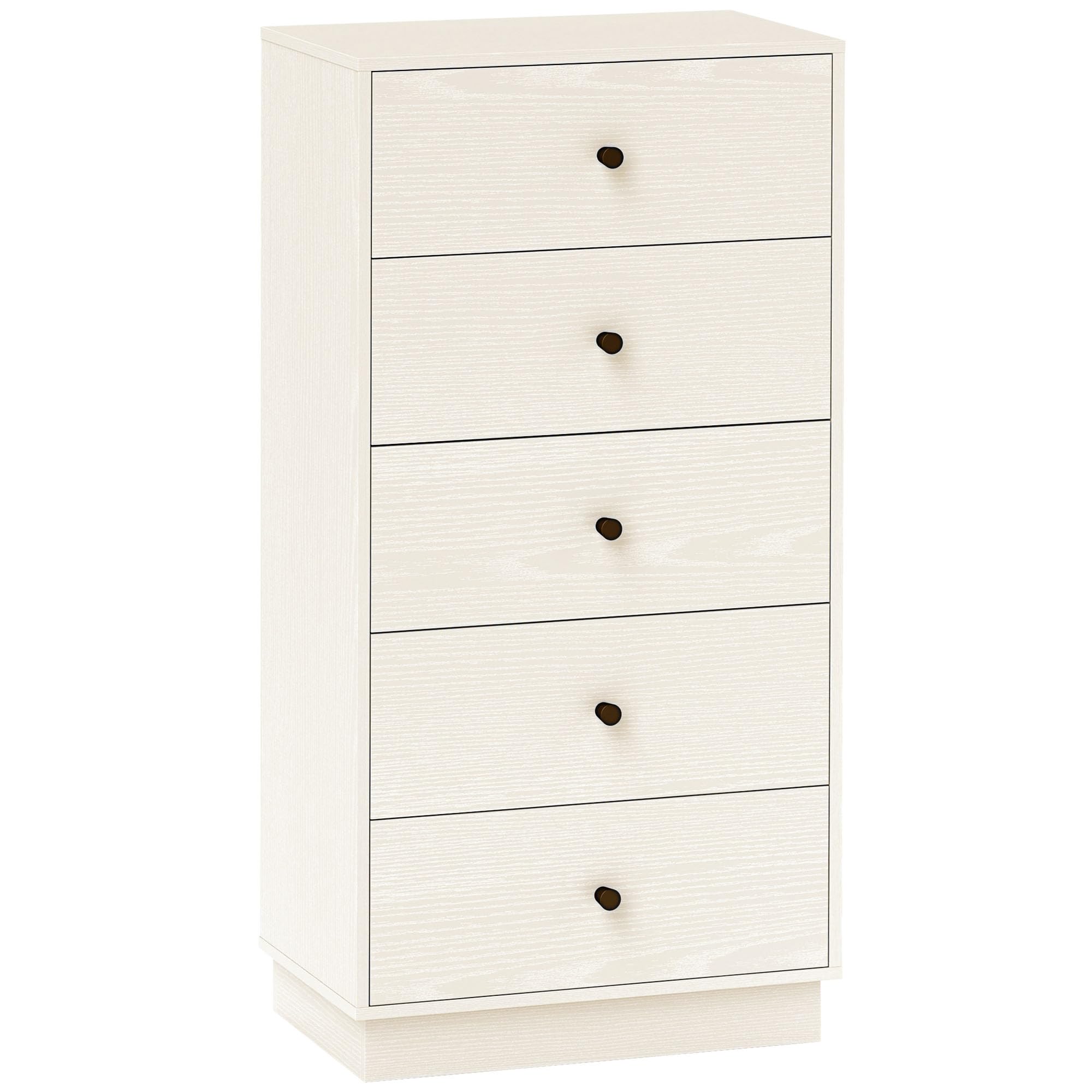 HOMCOM Cómoda con 5 Cajones Cómoda de Dormitorio Estrecha Estilo Moderna con Sistema Anti-vuelco Cajonera Alta para Pasillo Salón 47x29x95 cm Beige Veteado