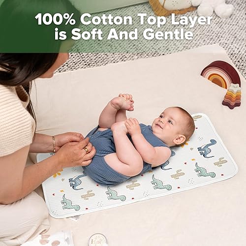 Miniatura 3 de haakaa Forro impermeable para cambiador, 100% algodón, suave y transpirable (2 piezas, 13 x 27.5 pulgadas, Dino Land+días a cuadros)