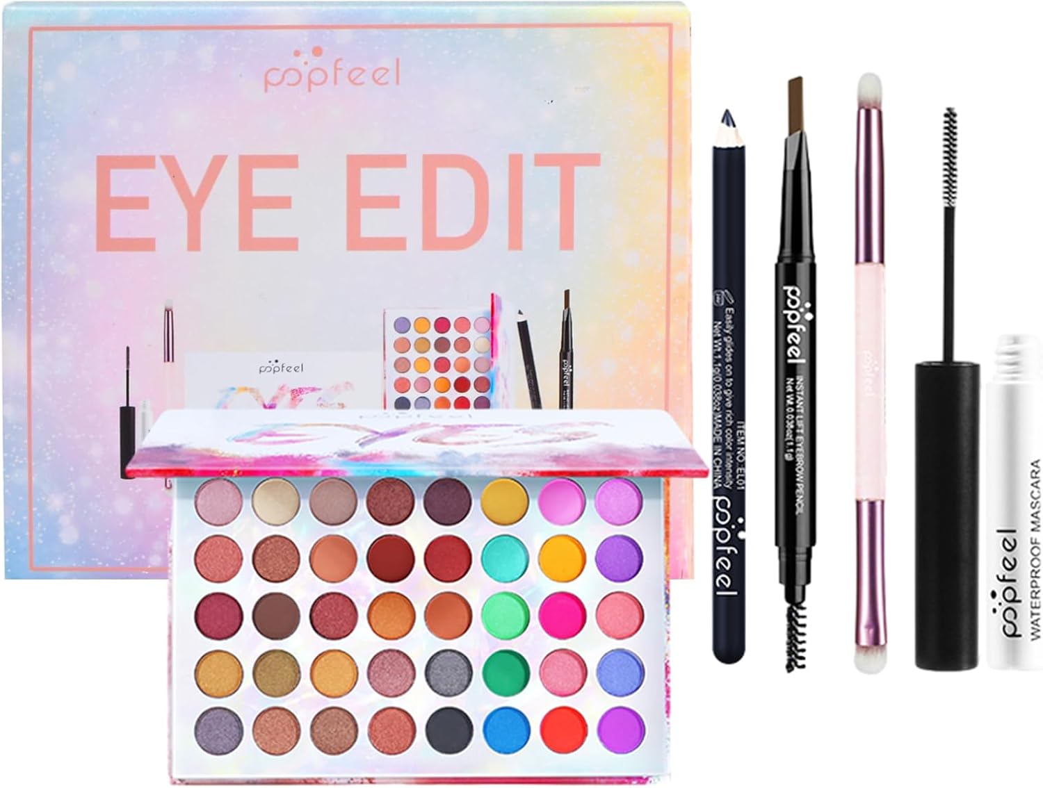Alles-in-één make-upset voor ogen, 40 kleuren oogschaduw-palet met mascara, wenkbrauwstift, eyeliner, cosmeticakwast, oogmake-up, cadeauset voor tieners, meisjes, vrouwen, cosmetica