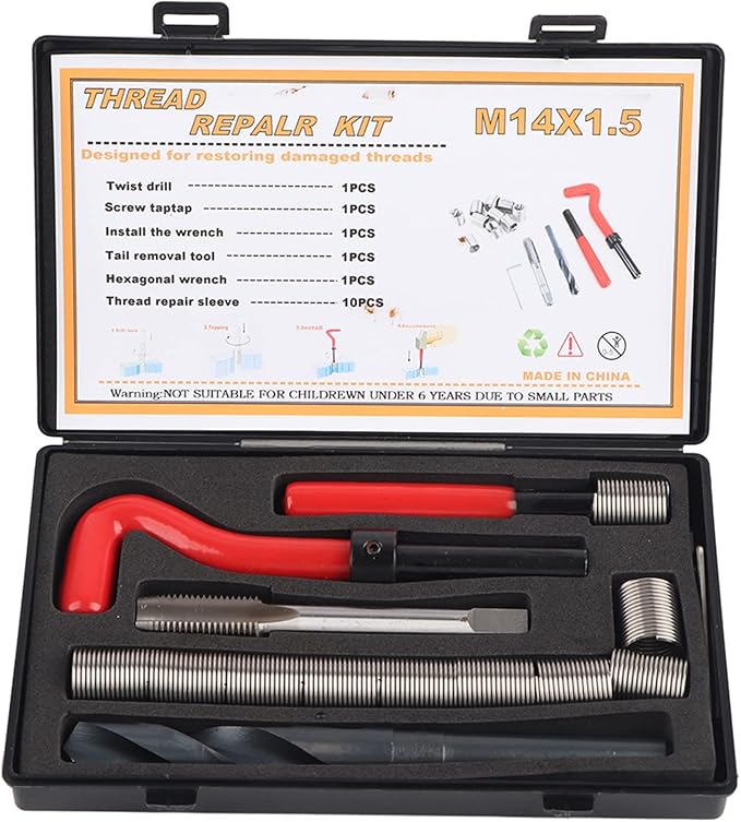 M14 X 1.5mm Thread Repair Kit, 15 Pcs M14x1.5 Helicoil Kit