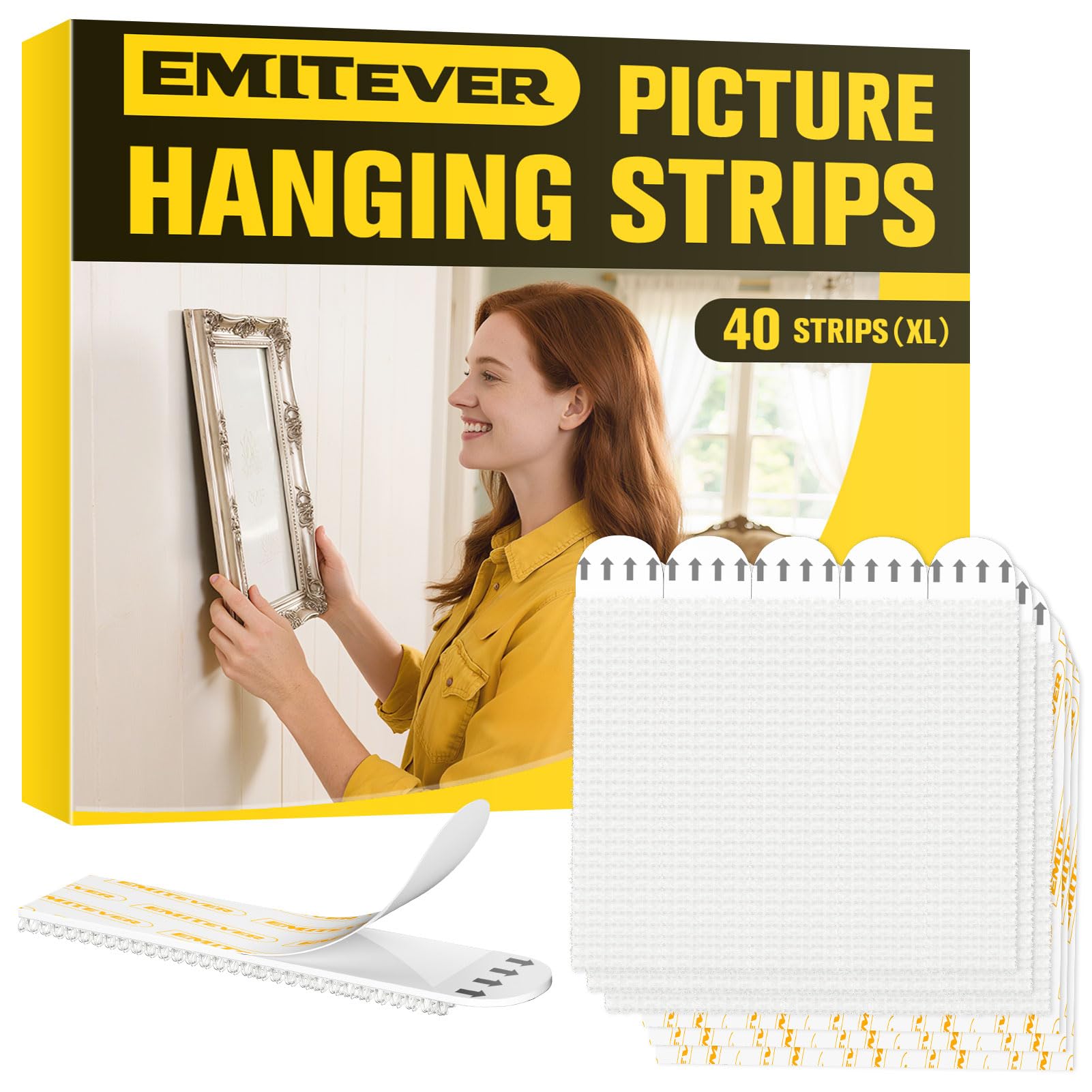 Picture Hanging Strips 20 Pairs (40 Strips, XL) Holds Up to 7.2 kg, Wall Stickers for Picture Hanging, No Nails Damage-Free Frame Poster Hangers for Frames Signs Home Decor White