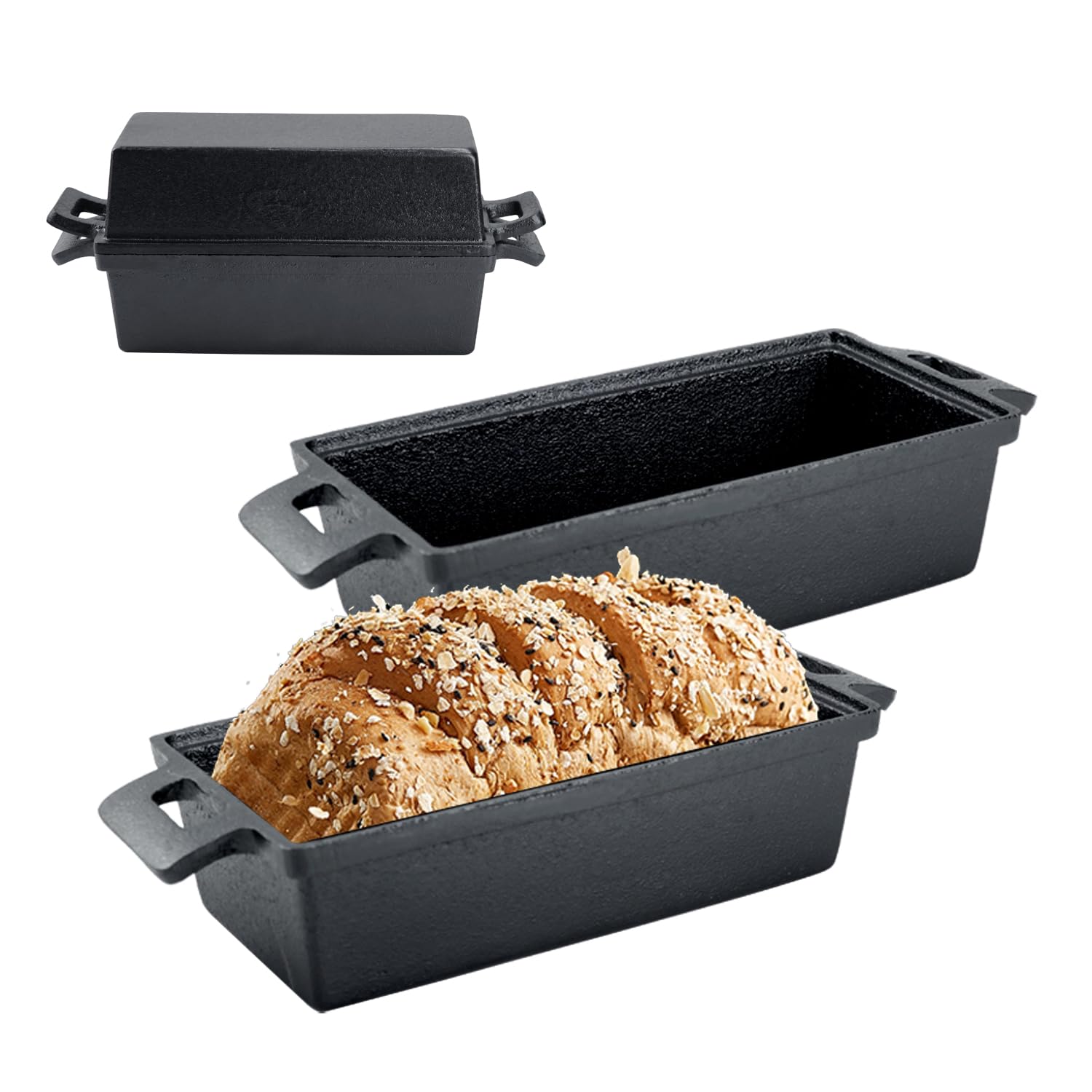 DVK Cast Iron Bread Pan with Lid 9x5 Inch Sourdough Sandwich Baking Rectangular Pans for Oven