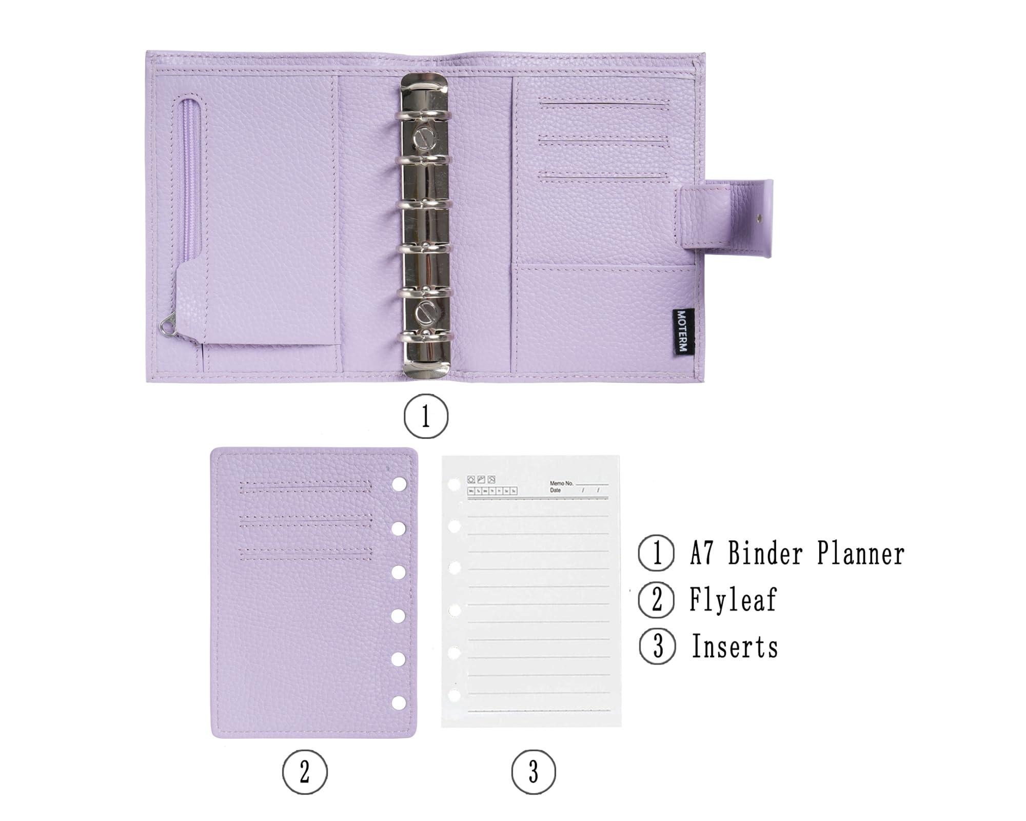 Moterm Pocket Regular Ringe Planer - Echtes Leder Binder Organizer (Kiesel-Lavendel, 19mm Ring)