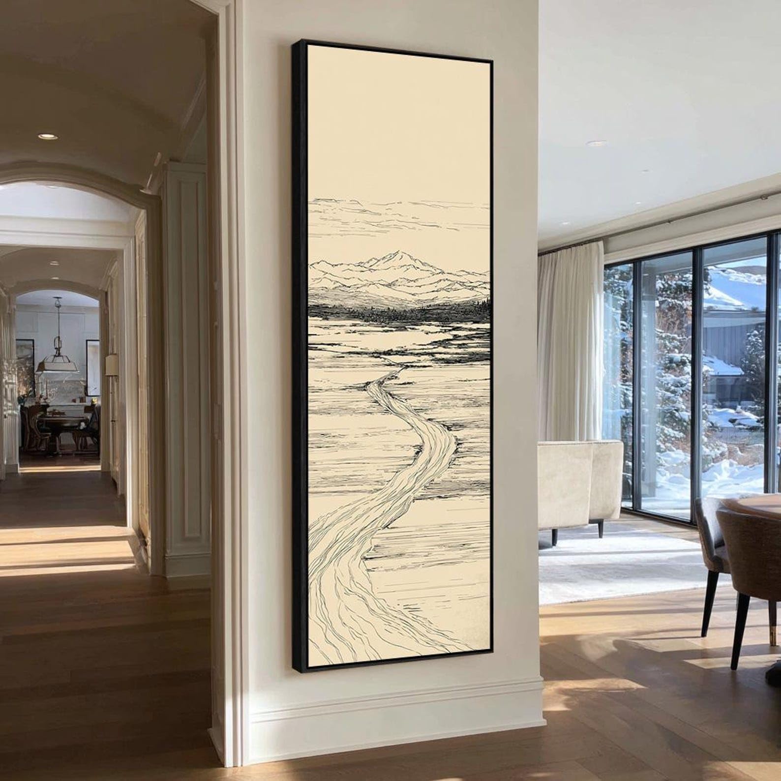YUSUZHU Vertical Framed Abstract Wall Art, Large Canvas Painting, Contemporary Zen Decor, Narrow Canvas Paint, Japandi Wabi Sabi(55x110cm/Frameless)