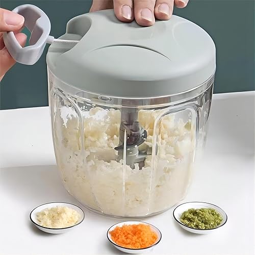 Miniatura 6 de Picadora manual extra grande de alimentos de 30.4 fl oz, picadora de verduras, picadora de ajo, procesador de alimentos manual con 5 cuchillas