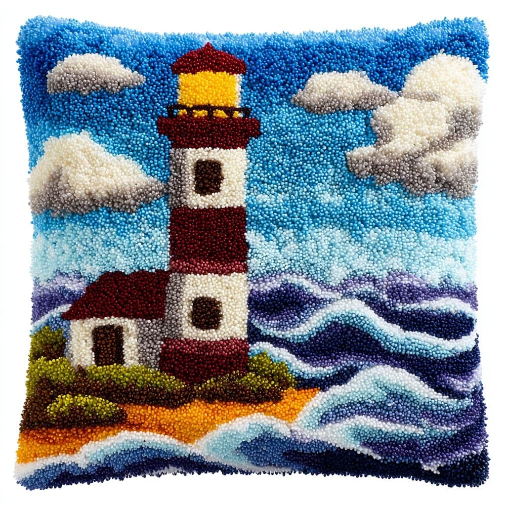 Henypt Latch Hook Cushion Kits Lighthouse