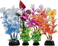 PietyPet 6PCS Colorful Plastic Aquarium Plants with Pedestals - Vibrant Fish Tank Decor for Mini Aquariums, Non-Toxic & Low Maintenance