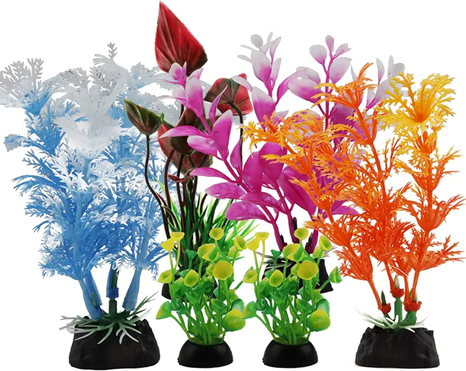 Aquarium Decorations - 6pcs Colorful Fish Tank Plants, Plastic Accessories for Mini Aquariums