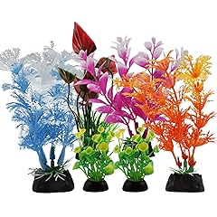 Aquarium Decorations - 6pcs Colorful Fish Tank Plants, Plastic Accessories for Mini Aquariums