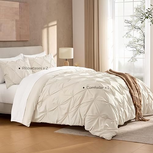 Miniatura 7 de Andency - Juego de edredón de tamaño matrimonial, 3 piezas, ligero, suave, para todas las estaciones, de microfibra, plisado, color beige (79 x 90