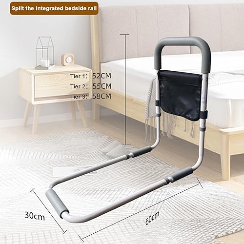 Miniatura 2 de funrautz Riel de cama para adultos mayores, barandilla de protección de cama ajustable con agarre de espuma, ligera, bolsa de almacenamiento, 330