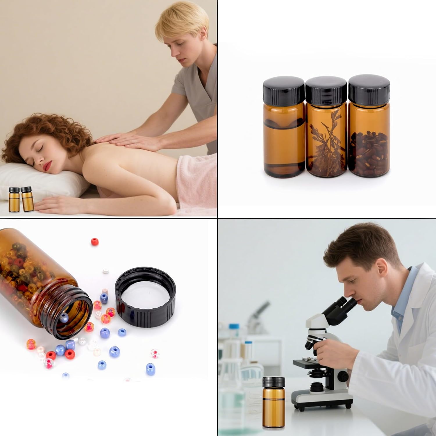 Kesell 20 Pack Set 20ML Brown Screw Cap Glass Bottle for Essential Oils, Perfumes Comes with Red Handwritten Sticker Paper | Empty Refillable, Leak-Proof Vials, with Labels, for Lab, Essential Oil, Liquid Sample Storage