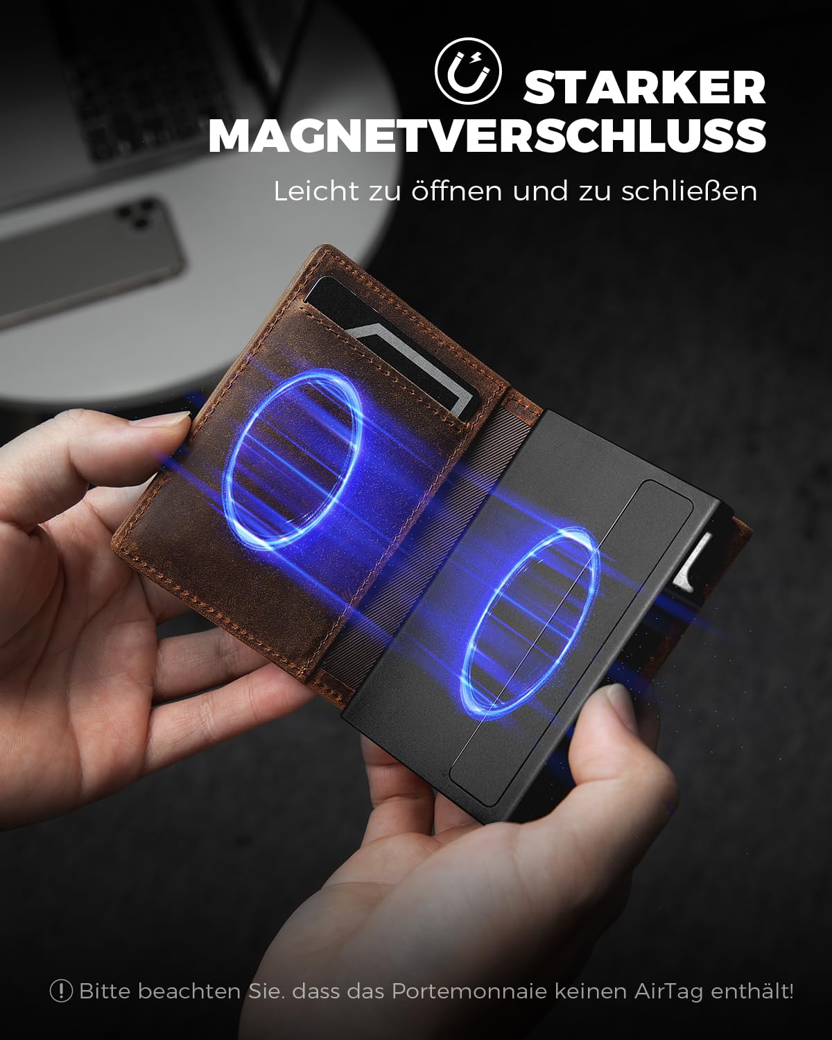 DODENSHA® Airtag 2 Wallet Herren mit XL Münzfach I MagSnap Kartenetui Herren I Smart Airtag Wallet für 10+ Karten I Geldbörse Herren mit RFID Schutz I Portmonee Herren mit AirTag* Fach I Redbrown