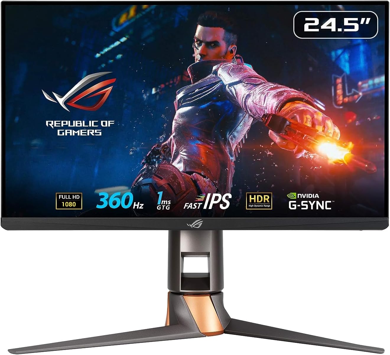 ASUS ROG Swift PG259QN Monitor Gaming 24.5”, FHD (1920x1080), Fast IPS, 360Hz, Tempo Di Risposta 1ms, HDR10, G-SYNC, Posizione Regolabile, Nero