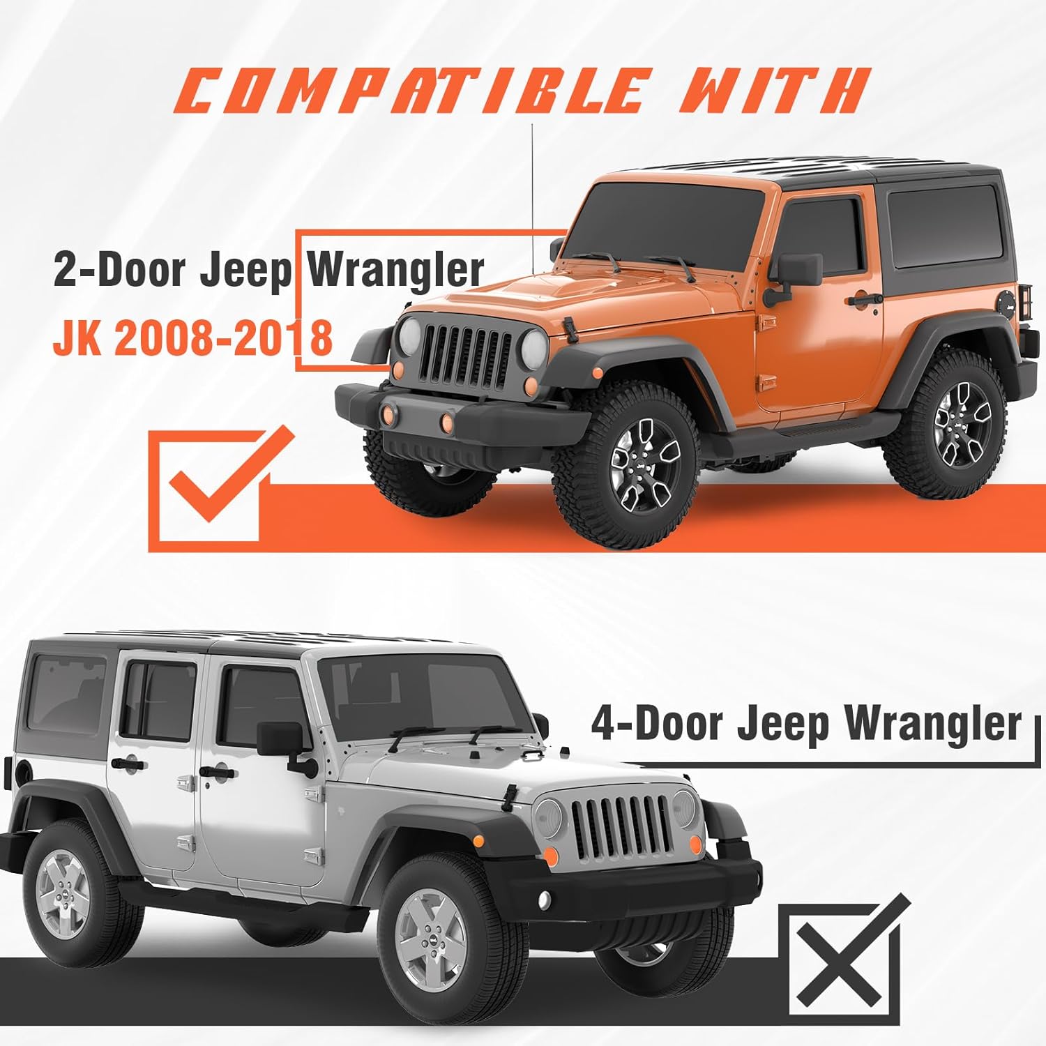 Running Board Nerf Bar Side Step Compatible with 2007-2018 Wrangler JK 2 Doors, Heavy-Duty Steel Nerf Bars Rock Sliders Rails (2pcs)