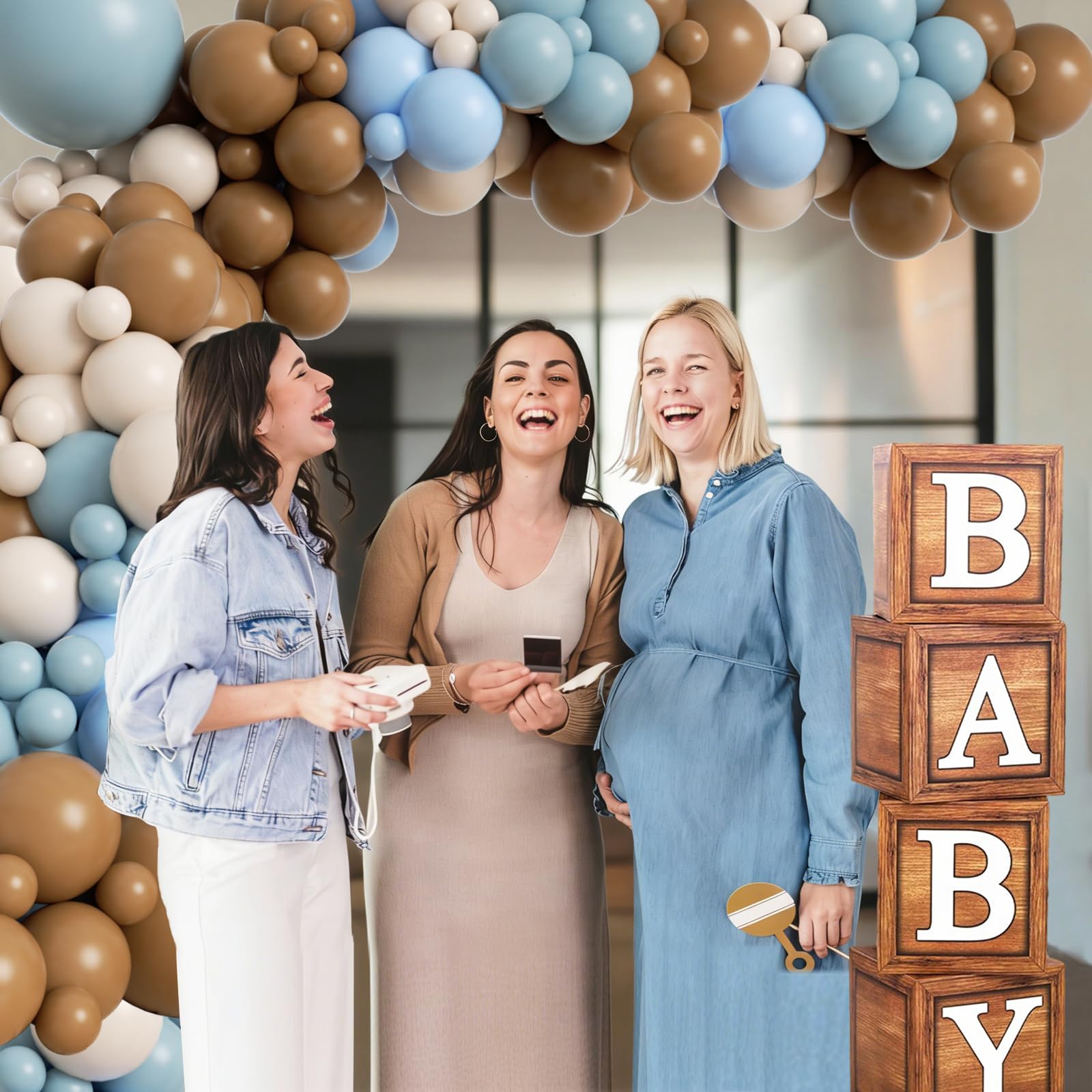 Blue Bear Decorazioni per baby shower, kit per arco a palloncino blu e marrone con venature del legno scatole per bambini per feste di orso, baby shower, rivelazione di genere, decorazioni per feste