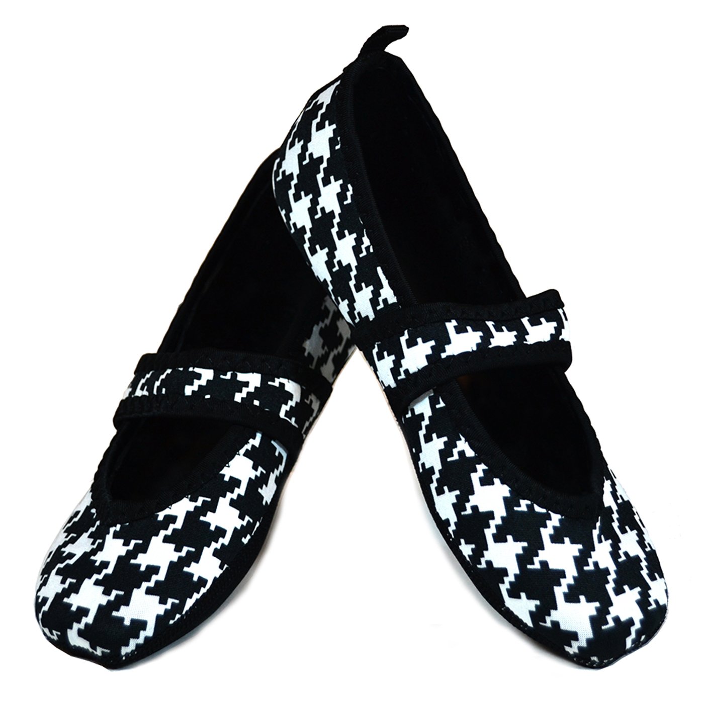 Nufoot Betsy Lou Women’s Shoes, Foldable & Flexible Flats, Travel & Exercise Shoes, Dance Shoes, Yoga Socks, Indoor Shoes, Slippers, Black with White Hounds Tooth, Large