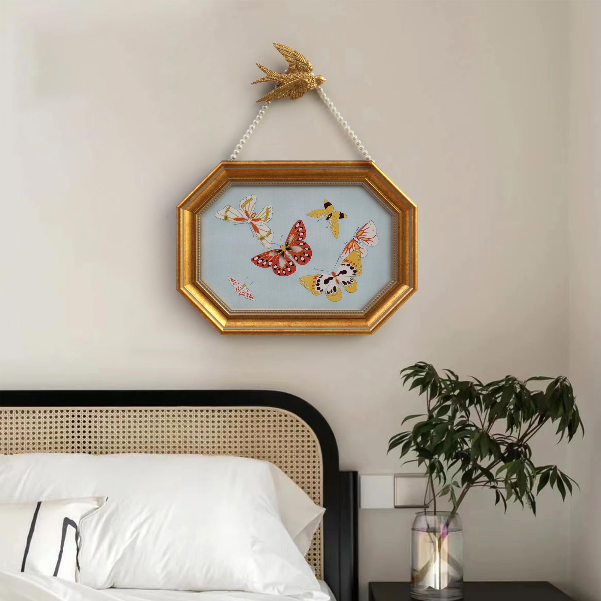 Gold Framed Canvas Wall Art Vintage Decor, Butterfly Painting Prints, 8"x12" Picture Frame With Accessories for Living Room Bathroom Kitchen Bedroom