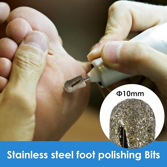 Qunzhao 3PCS Pedicure Drill Bits Set for Callus Removal Stainless Steel Foot Nail Drill Bits Silicone Rubber Nail Polishing (01 10mm)