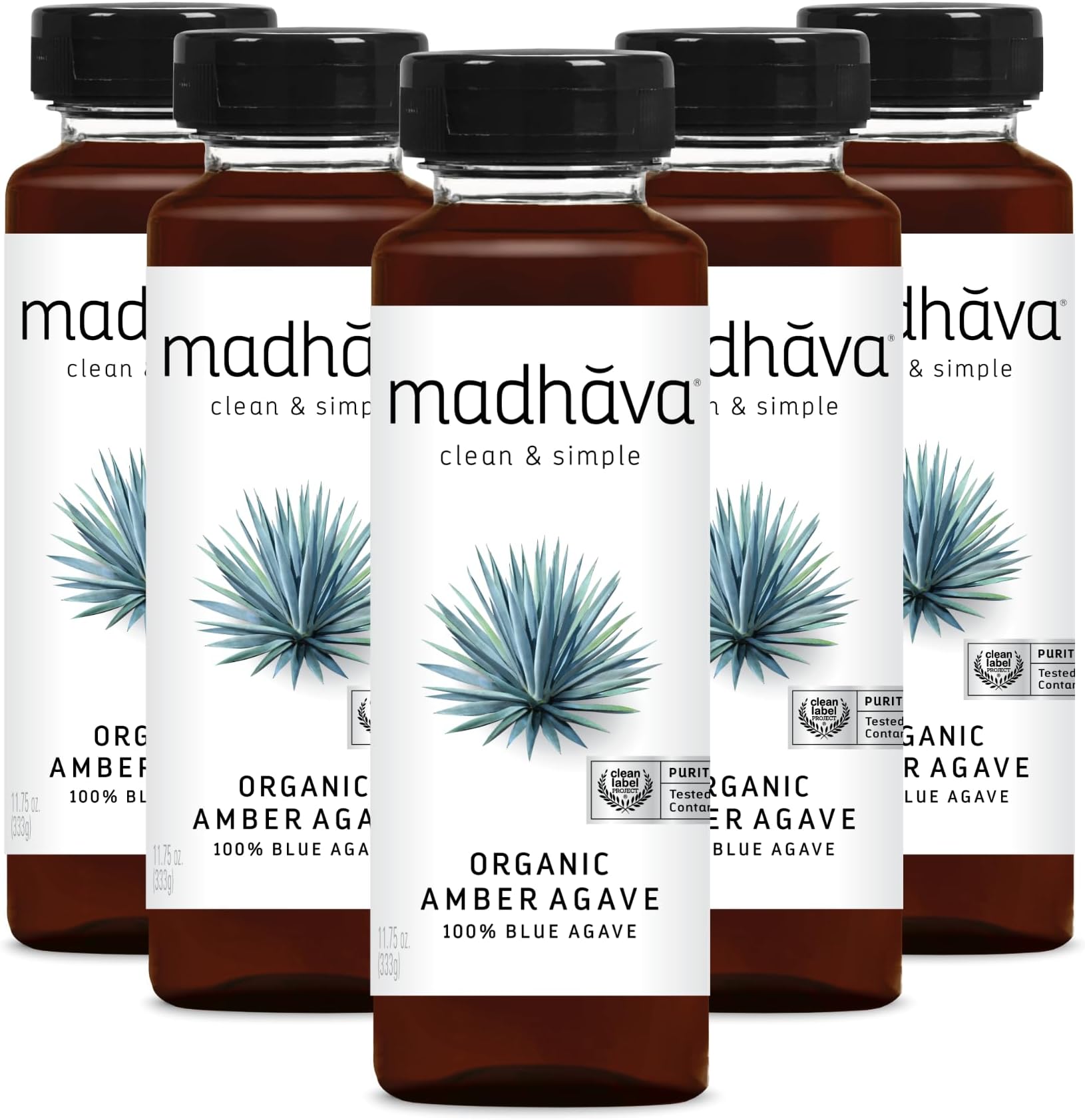 Organic Amber Agave, Liquid Sugar Alternative, 100% Pure Organic Blue Agave Nectar, Vegan, Non-GMO, Natural Sweetener, Clean Drink Mix (11.75 oz Bottle, Pack of 6)