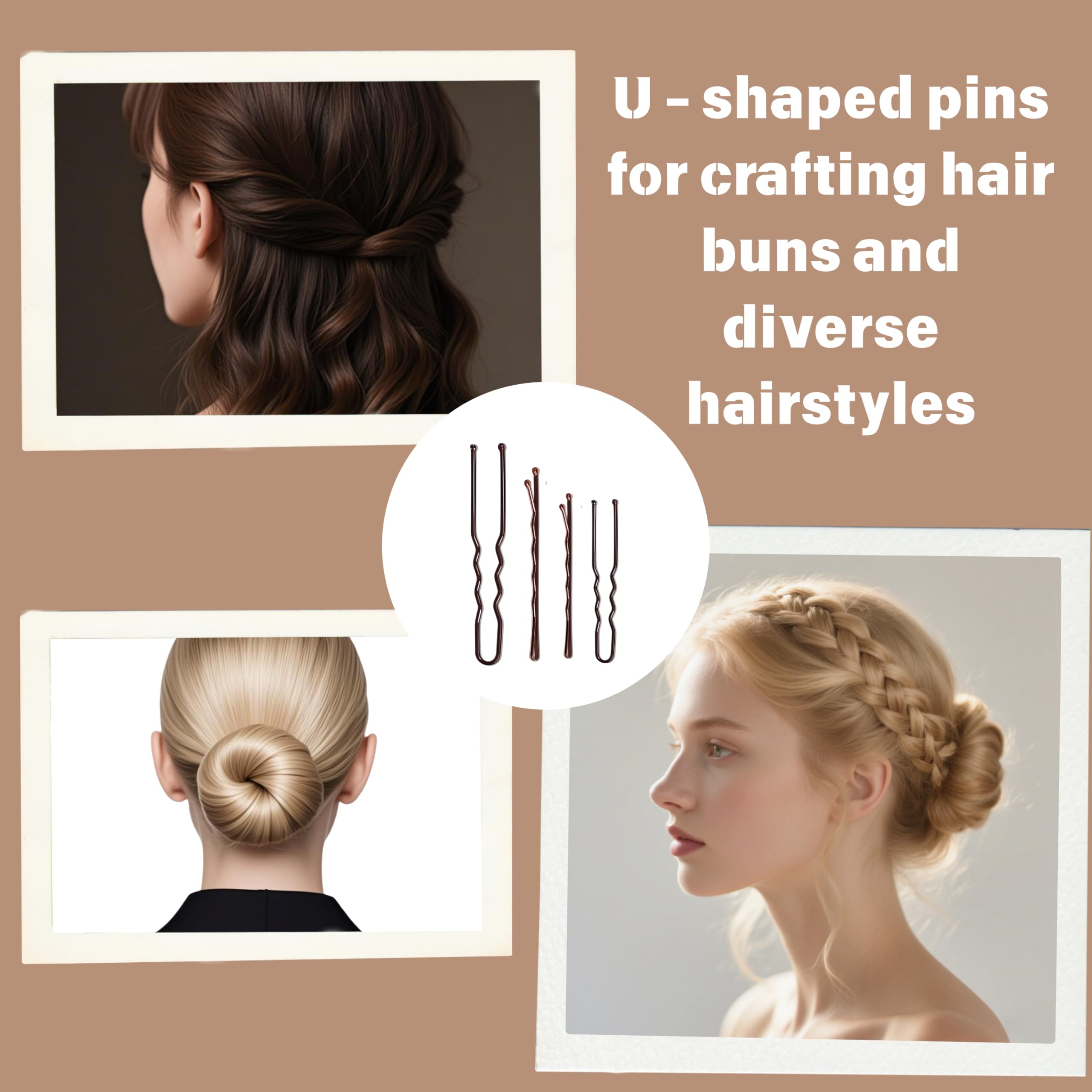 302pcs Bobby Pins Set, 100 Brown Bobby Hair Grips 100 U ShapedPins 100 HairBands with 2 Metal French Hair Pins - Image 3