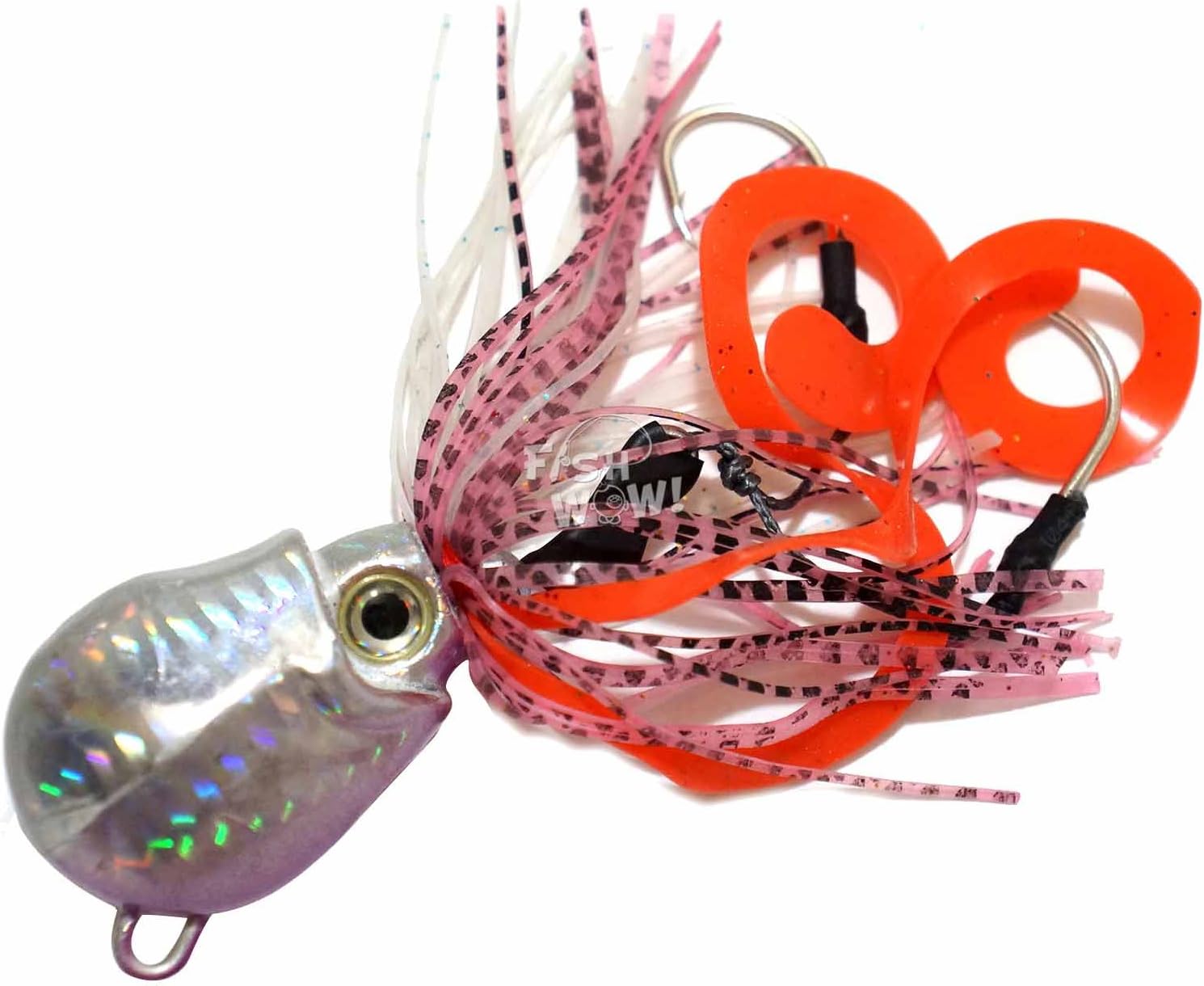 3pcs Fish WOW! 9oz Fishing Rigged Octopus Head Jig Colorful Rubber 255g Thunder Jig Weight Lures Jigging Heavy Bait w/Two Hooks -3 Colors- Green, Purple, Gold Orange