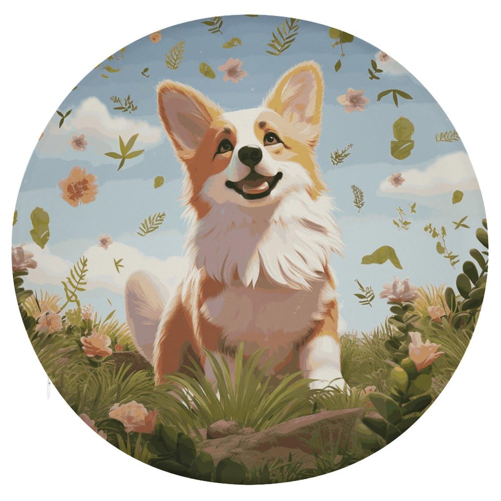 Wsoihfec Style Lovely Corgi Seat Cushion Round Chair Pad