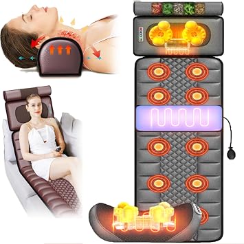 Full Body Massage Mat with Heat,Vibrating Massage Mattress Pad with 20 Neck Shiatsu Kneading Massage Heads,Full Body Massager Cushion Relieve Neck,Back,Waist,Legs Pain