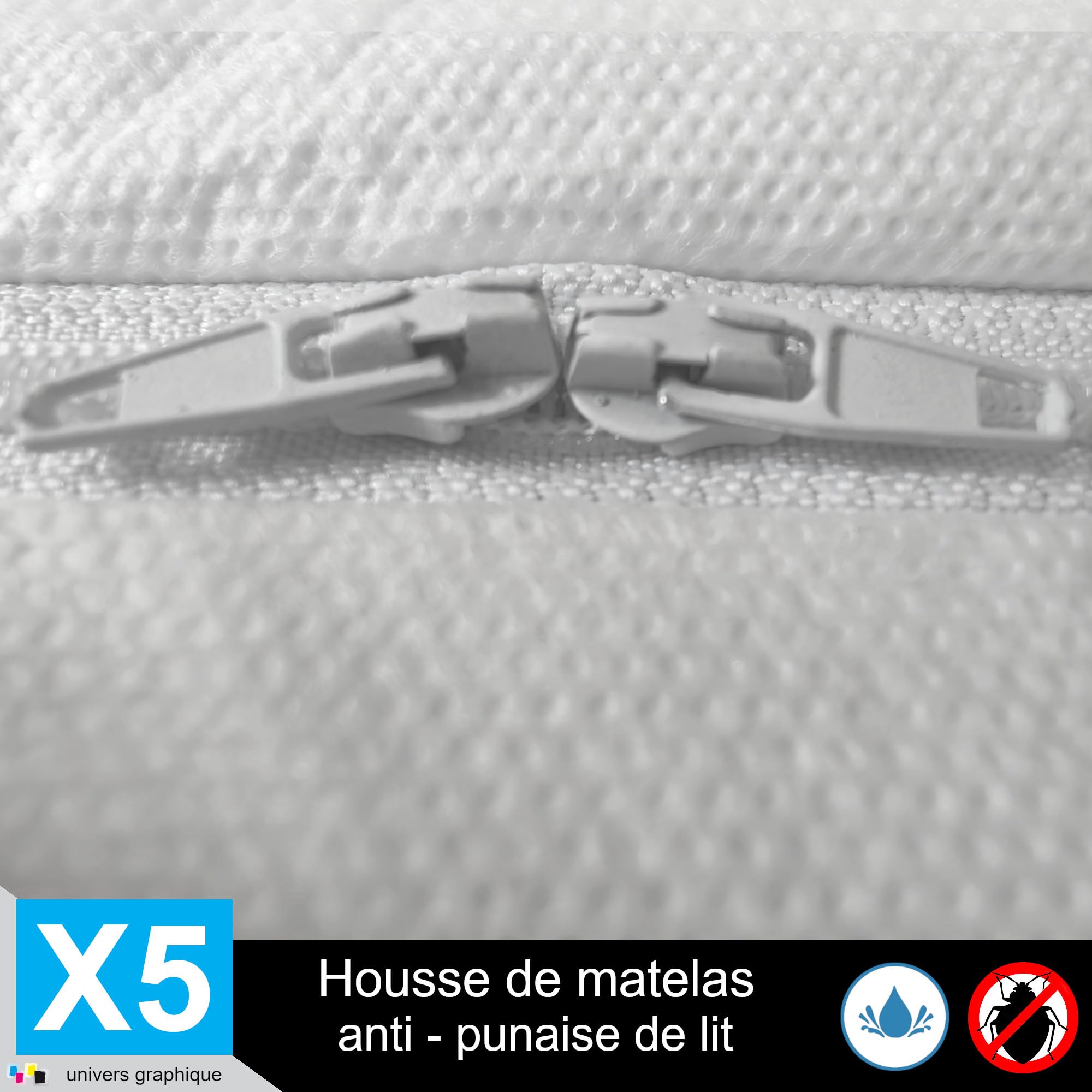 Housse de Protection Intégrale Anti-Punaise de Lit et Anti-Acariens pour Matelas 70 x 190 + 10 cm. (Lot de 5 Housses)