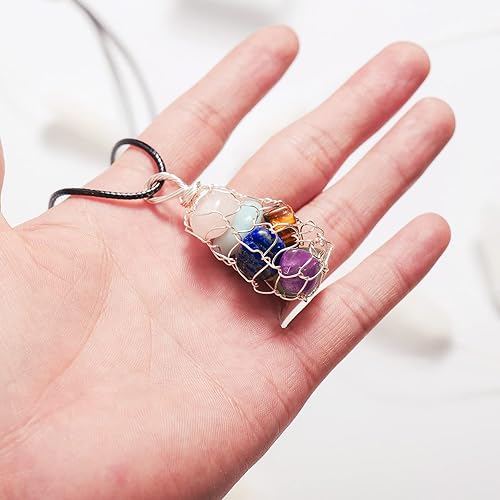 Miniatura 6 de Colgante de red de cristal natural, piedra de cristal curativo, piedras preciosas en forma de huevo, piedras pulidas, colgante de alambre completo,