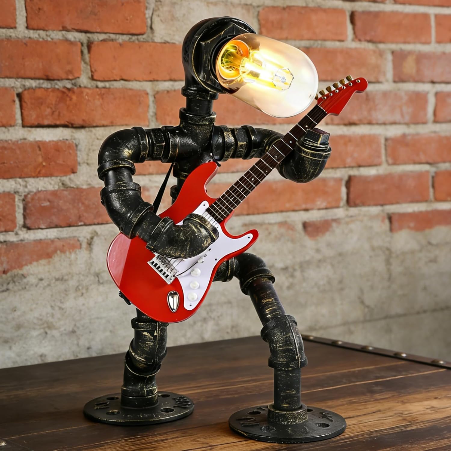 Steampunk Table Lamp with Mini Electric Guitar, Cool Gifts for Music Lovers, Creative Steampunk Lamp Electric Guitar Table Lamp Decor Retro Light Industrial Robot Light