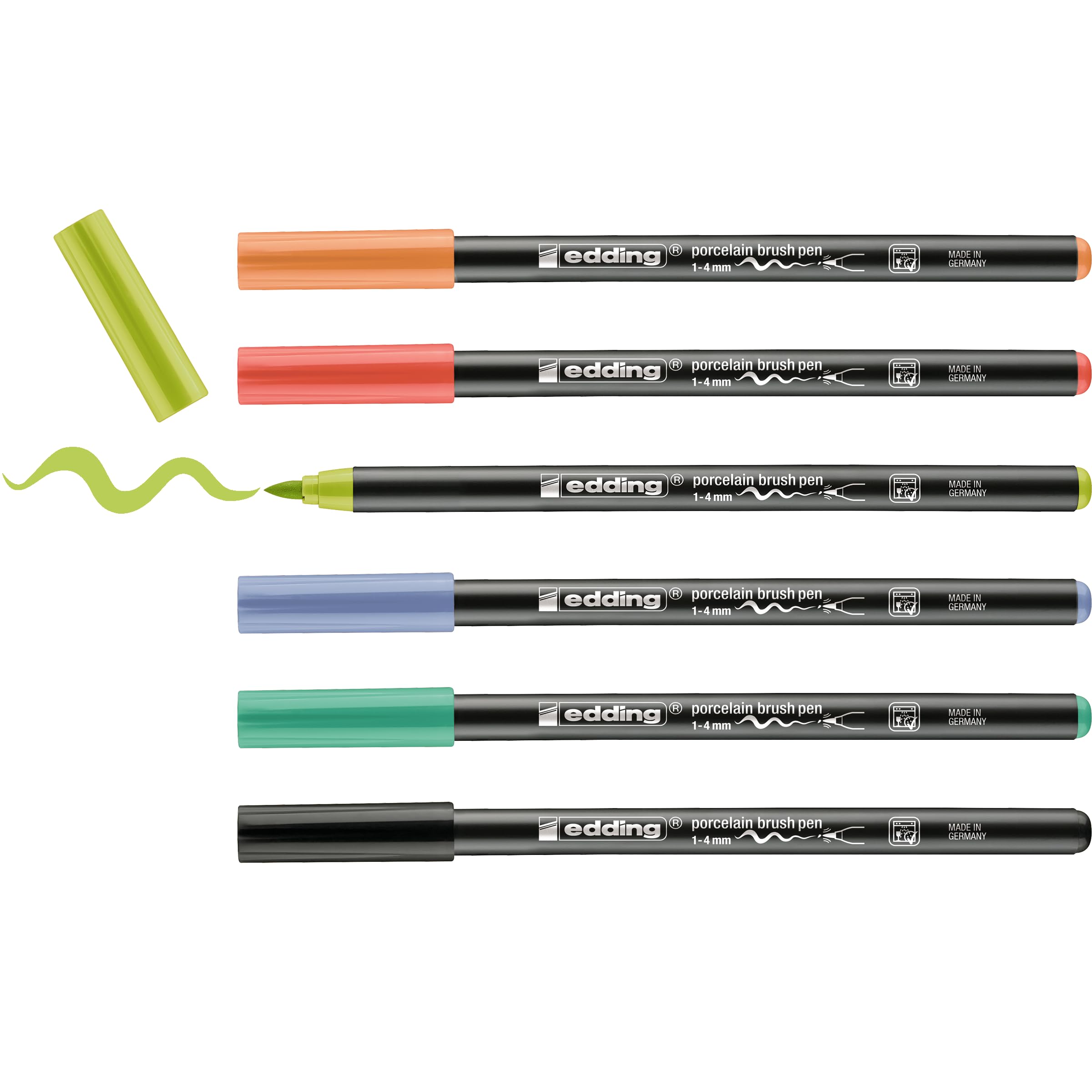 Edding 4200 Feutre pointe pinceau pour porcelaine - multi-​couleur - 6 stylos - pointe pinceau 1-​4 mm - peindre et décorer la céramique, porcelaine - va au lave-​vaisselle, encre opaque, séchage rapide