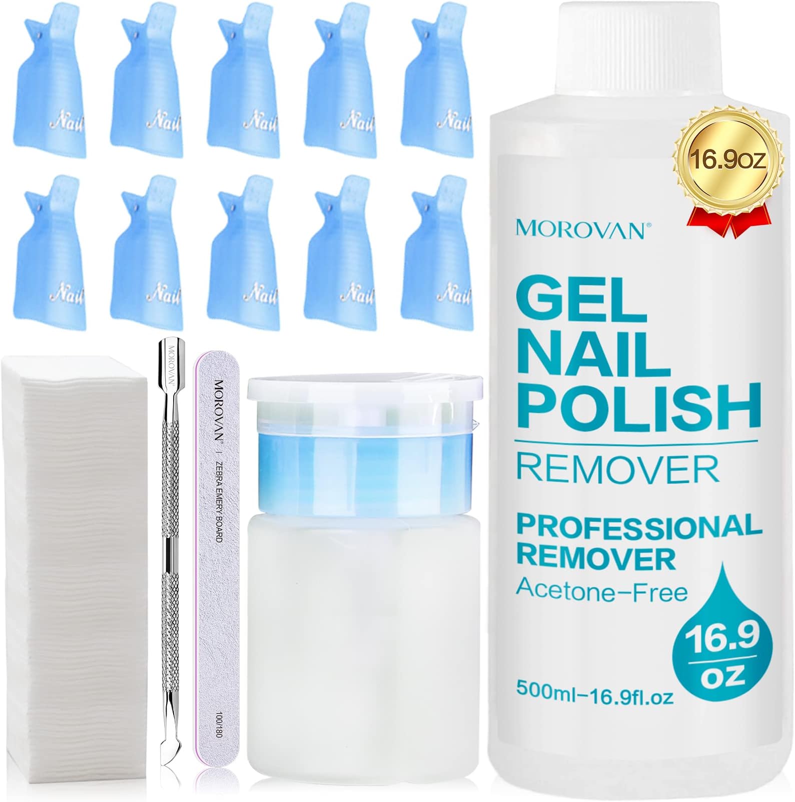 Morovan Gel Nail Polish Remover Kit - Gel Soak off Non Acetone Nail Polish Remover Professional Gel Remover for Nails Remover Tools with Larger Cotton Pad Nail Remover Clips Cuticle Pusher