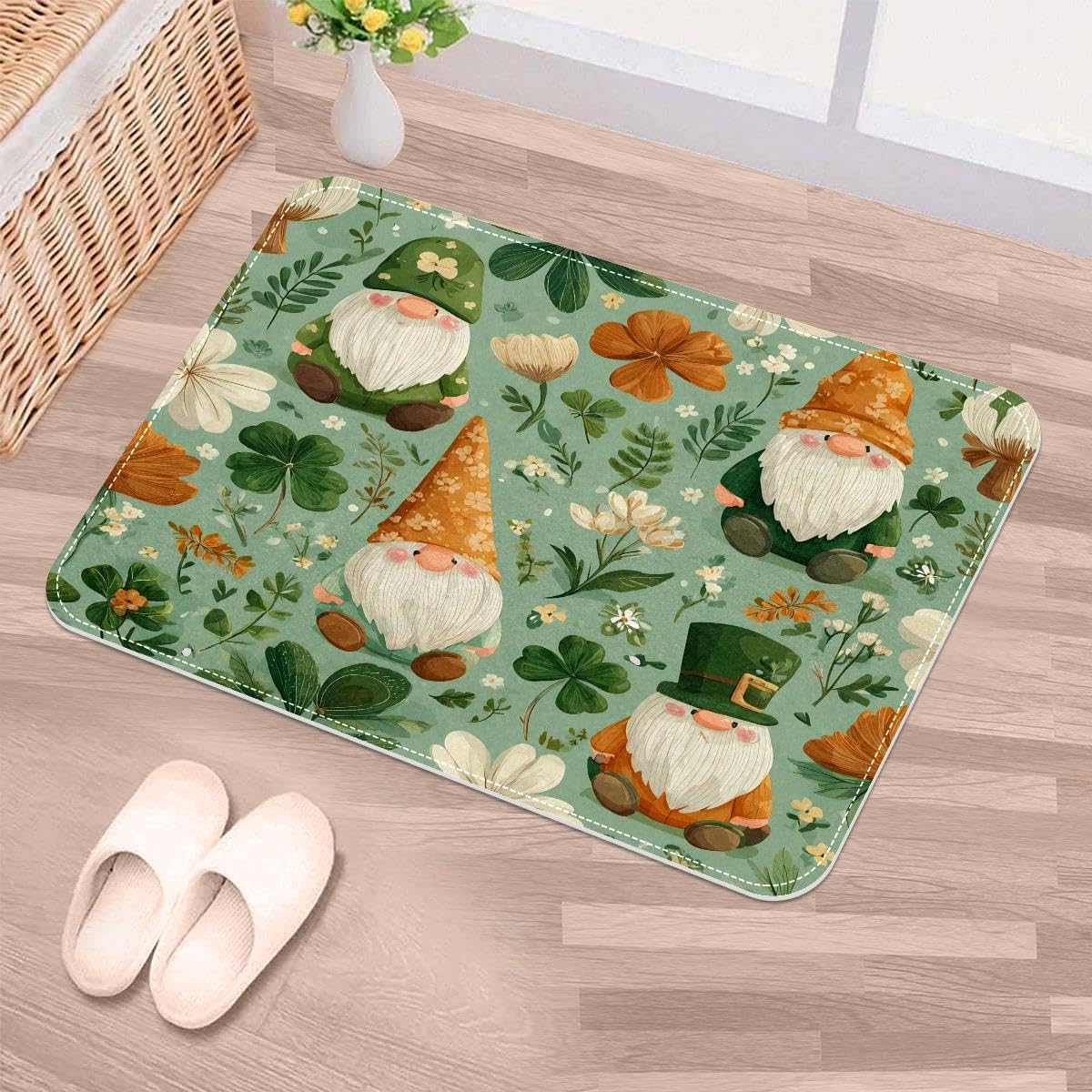 Felpudo de entrada con diseño de tréboles, alfombra lavable de 50x80 cm para puerta delantera