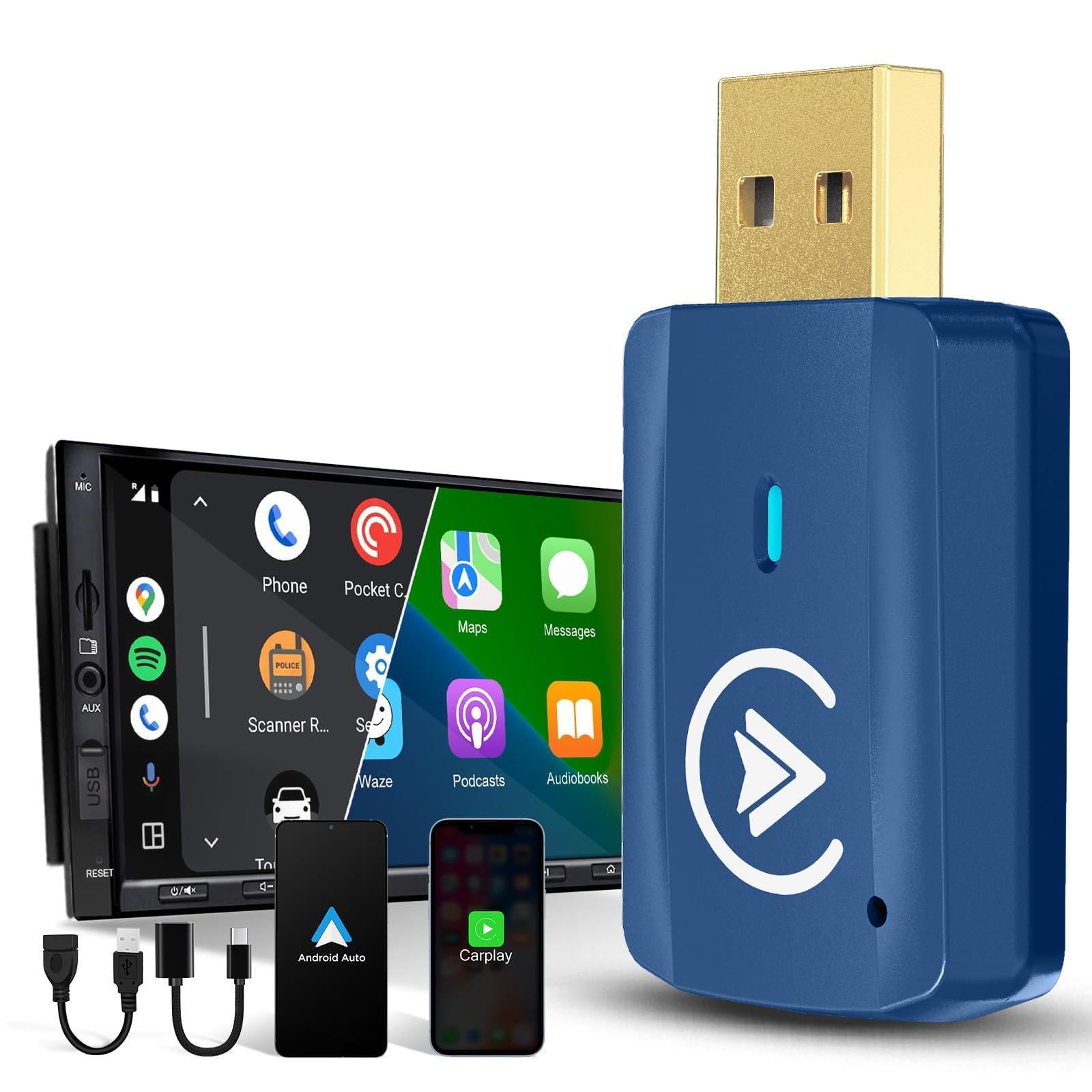 MSXTTLY Bezprzewodowy Adapter Carplay & Android Auto, Wireless Stick 2 w 1 Konwertuje Przewodowy Android Auto/Carplay na Bezprzewodowy USB C/A, SMT-AC01