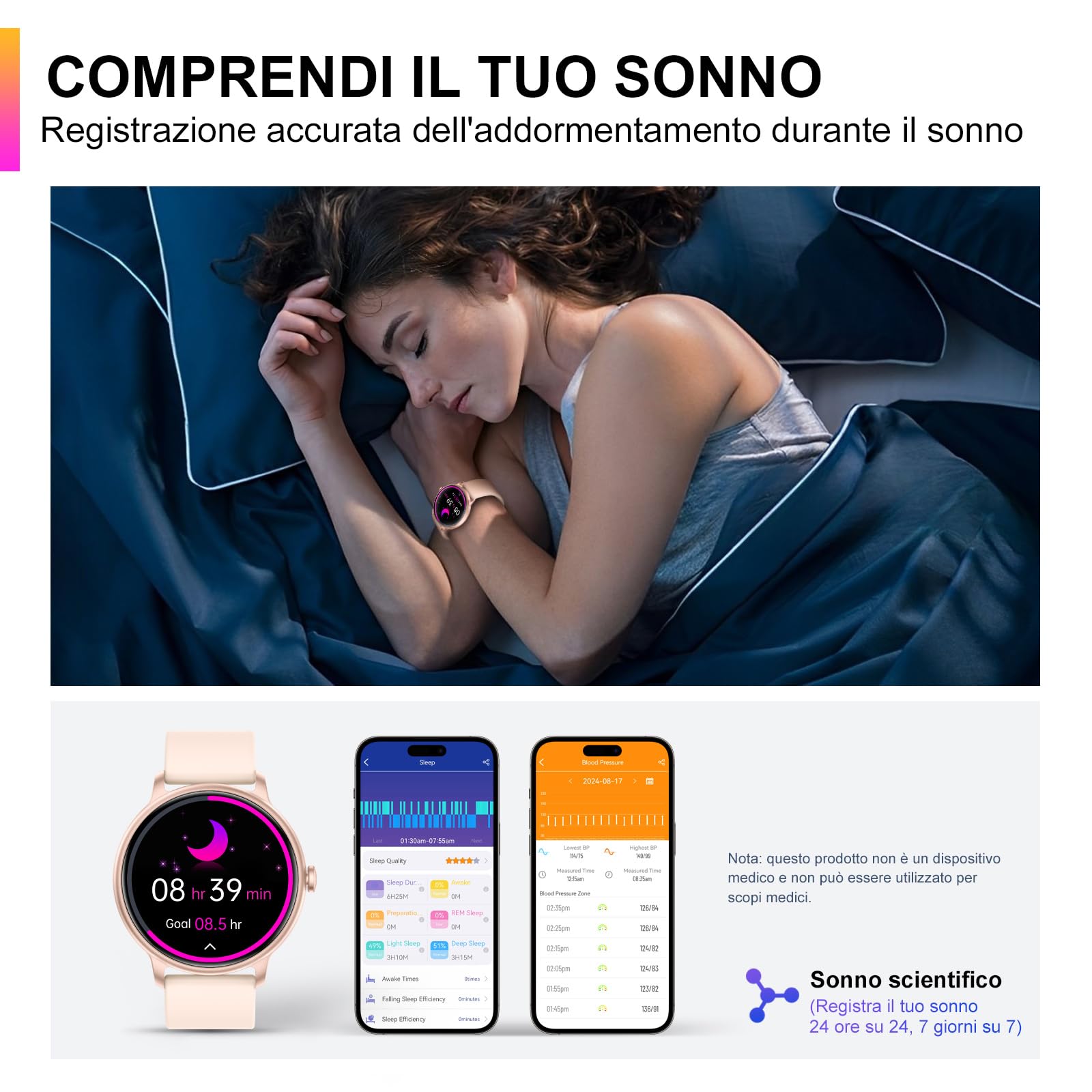 Smartwatch Uomo Donna, 1.43" AMOLED Screen Smartwatch con Effettua/Risposta Chiamate, Fitness Tracker con Pressione Sanguigna e Monitor Sonno, 30+ Sport Step Counter per Android iOS