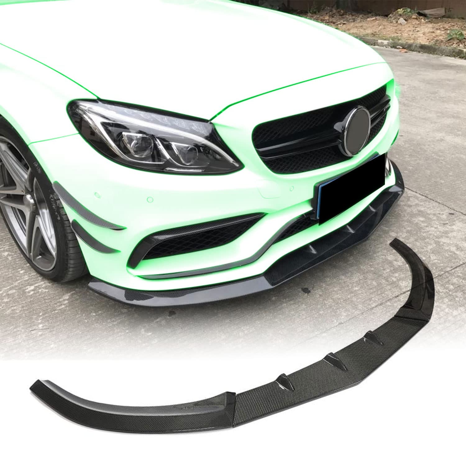 Répartiteur (splitter) Lèvre Pare-chocs Avant Fibre De Carbone Réel - Pour Mercedes C63 AMG W205, 3 Pièces, Collant