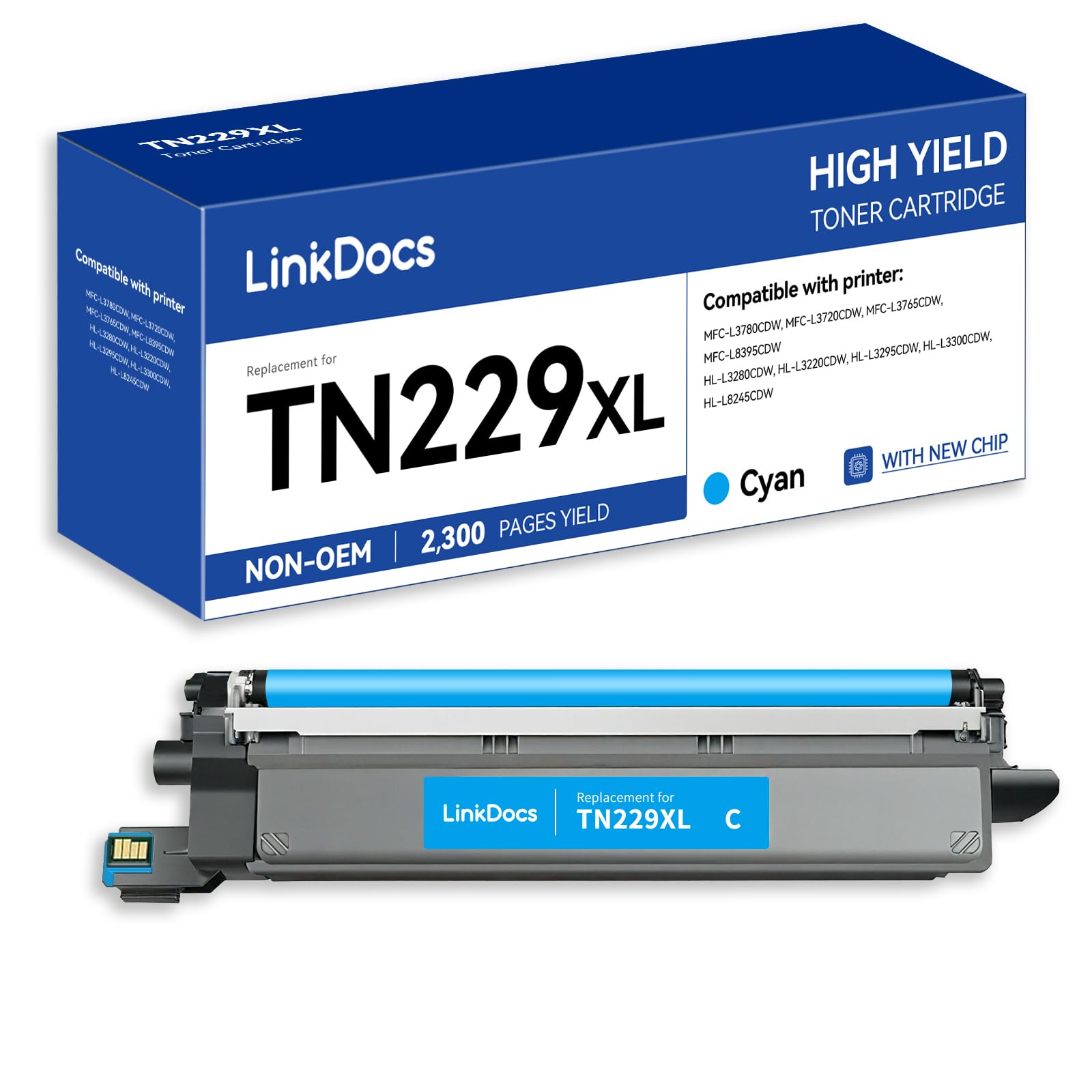 LinkDocs TN229XLC High Yield Cyan Compatible Toner Cartridge Replacement for Brother TN229XL TN-229XL Cyan Work for Brother HL-L3280CDW HL-L3220CW MFC-L3720CDW MFC-L3780CDW Printers