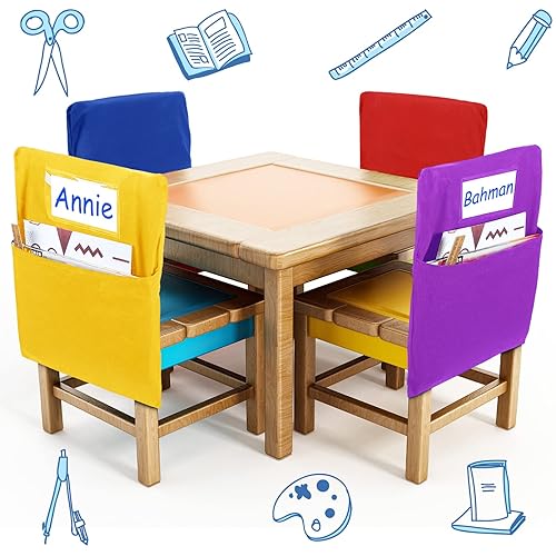 Miniatura 6 de Maitys 12 bolsillos grandes de 17 pulgadas para silla de estudiante, organizador de aula con etiqueta de nombre para mantener organizada a los