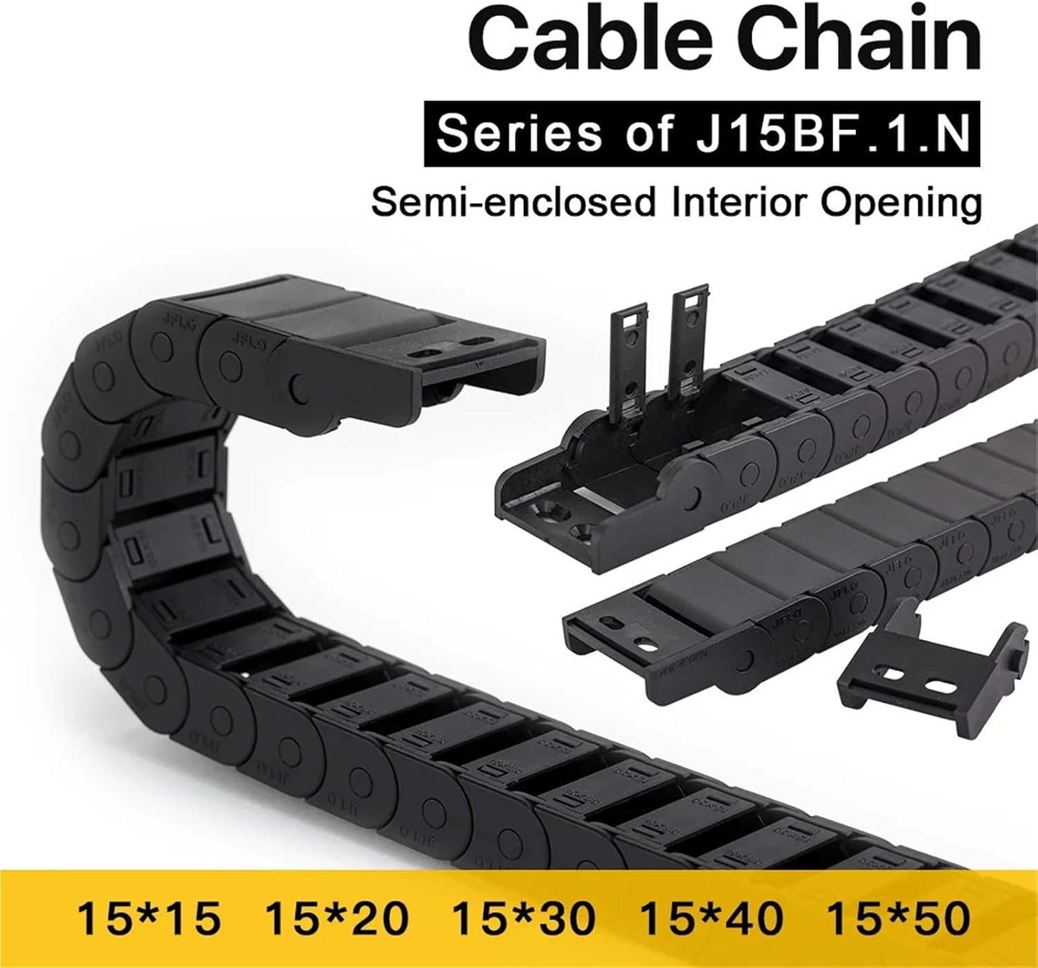 Cable Chain Semi-Enclosed Interior Opening 15x15 15x20 15x30 Drag Plastic Towline Transmission Machine Accessories(48mm,15x20 mm)