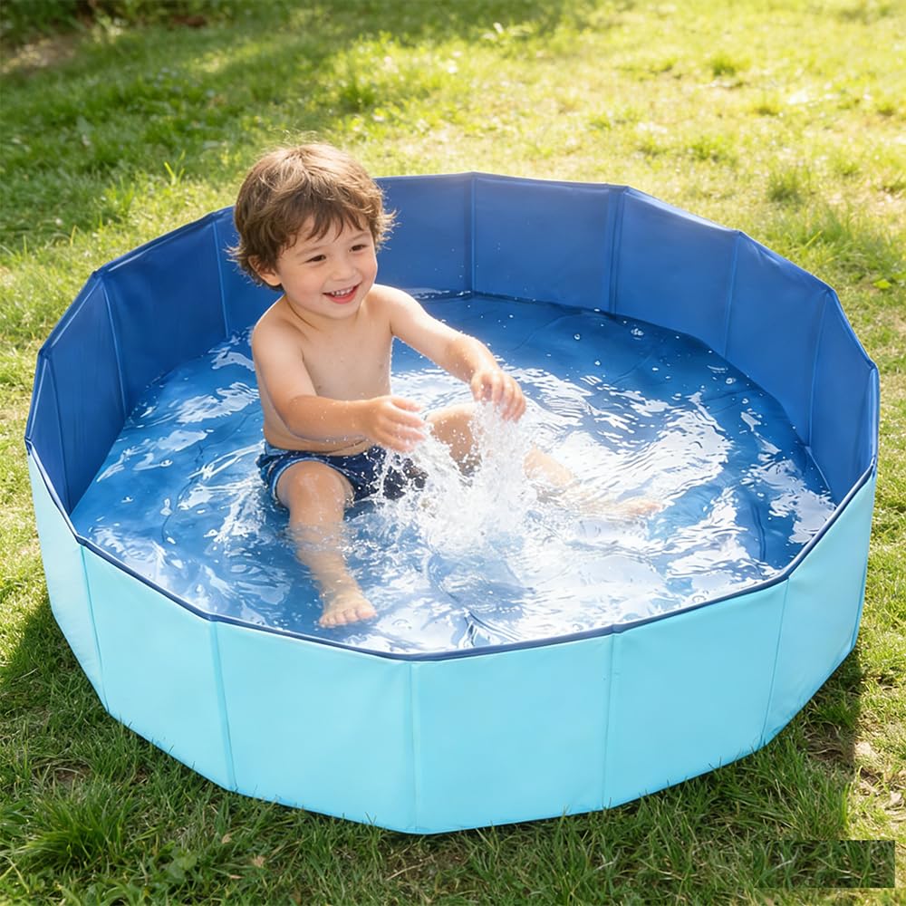 Piscina per Cani Pieghevole, Portatile PVC Vasca per Cani Piscina per Grandi e Piccoli Cani, Rivestimento Antiscivolo, con Foro di Scarico, 3 Dimensioni Disponibili per Piccoli, 100 x 30cm