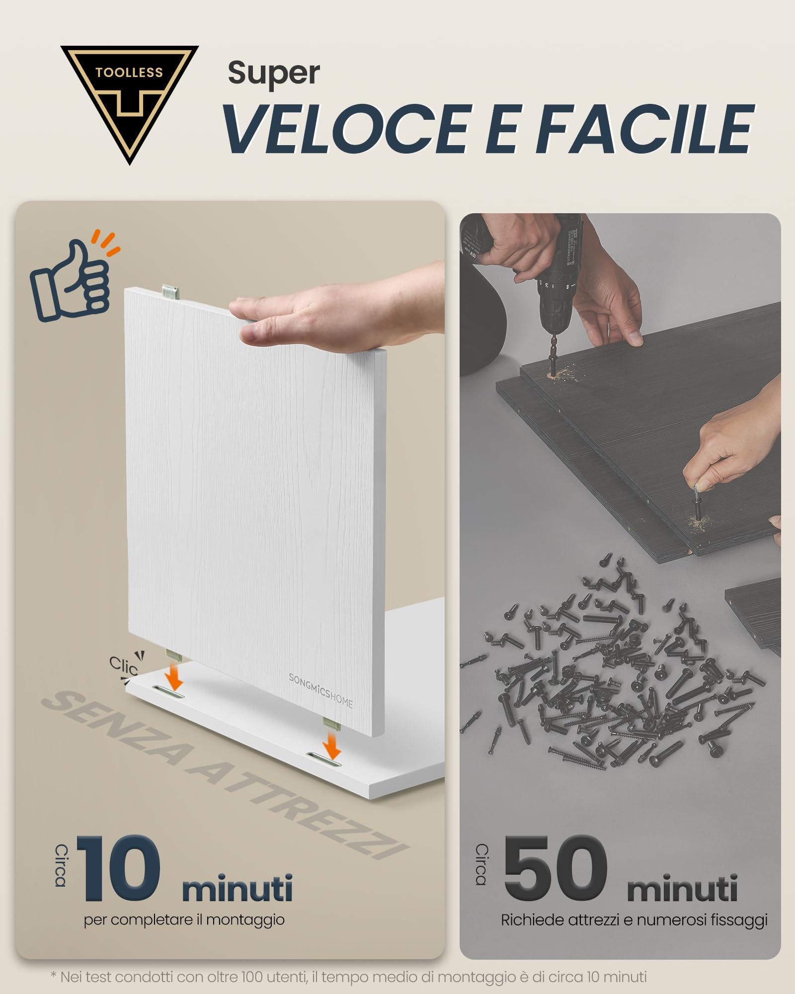 SONGMICS HOME Comodino Sottile, Montaggio Rapido Senza Attrezzi Toolless, Tavolino con 2 Scomparti Aperti e 1 Cassetto, per Camera da Letto, 30 x 25 x 59,4 cm, Bianco Neve LET911WE01