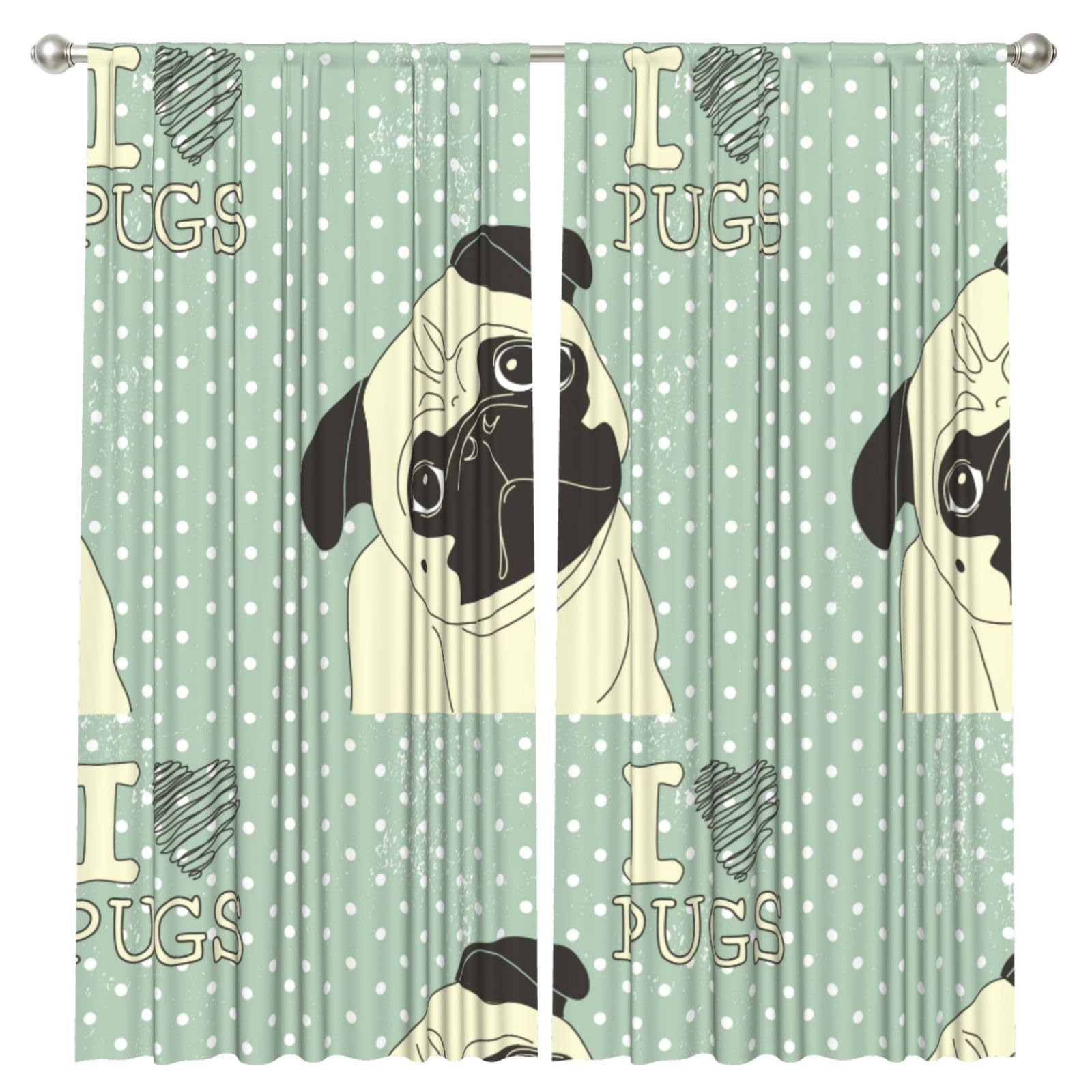InOmak I Love Pugs, 2 Panels Window Curtains 52 x 84 Inch Blackout Curtains for Living Room Bedroom